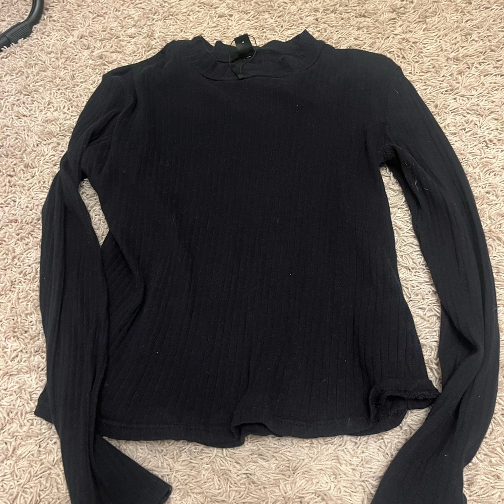Black Ribbed Long Sleeve Top